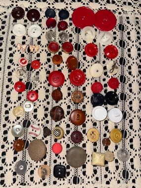 Vintage Mixed Assorted Buttons - Red, White, Blue, Brown and Cream Colors